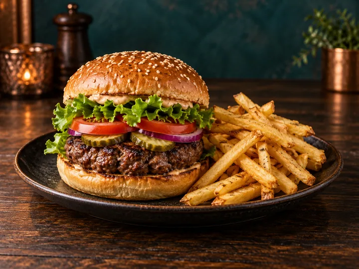 Hamburger mit Pommes